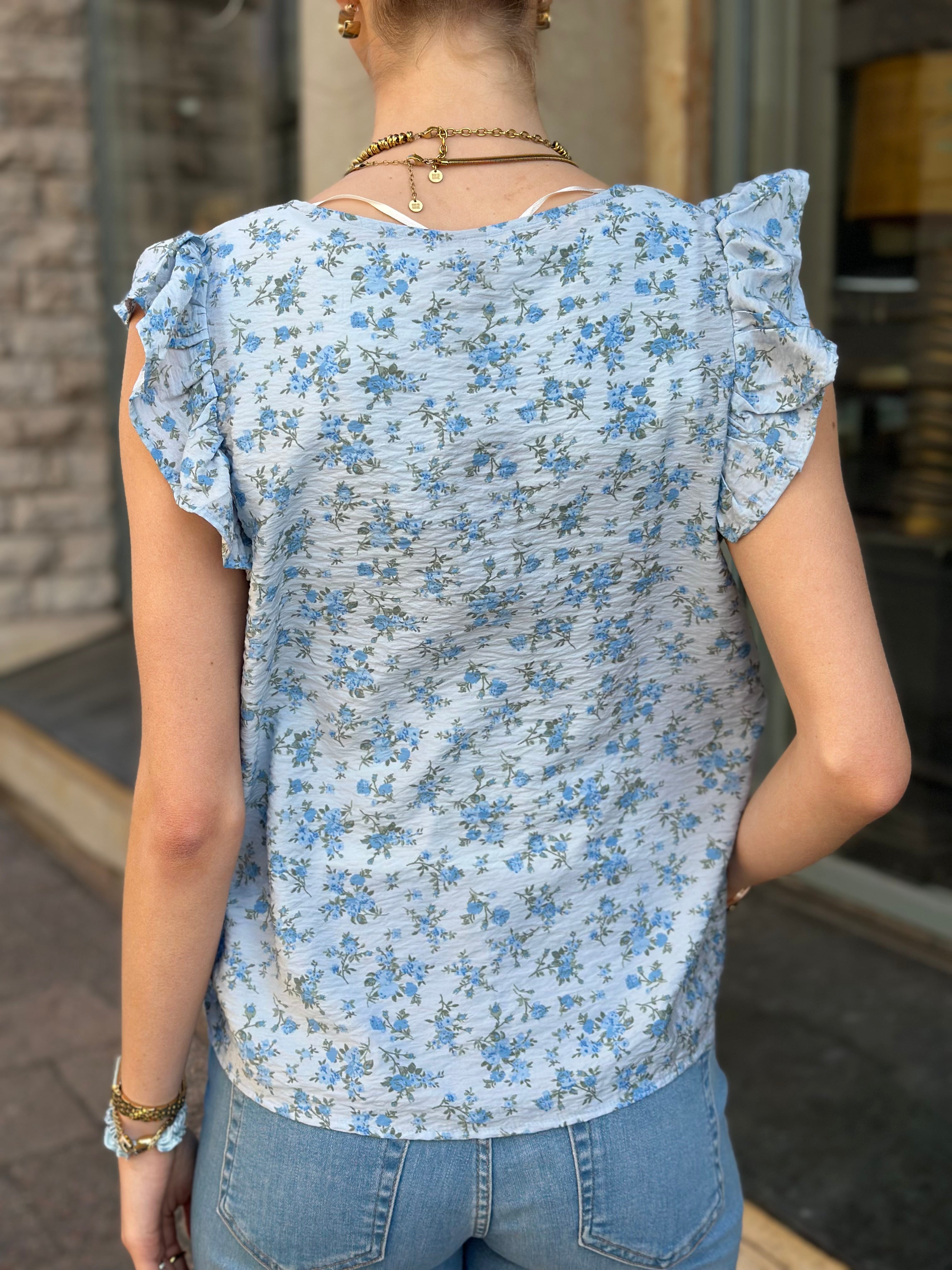 VEROMODA - JOSIE SL V-NECK TOP - CASHMERE BLUE/BLUE MOLLY