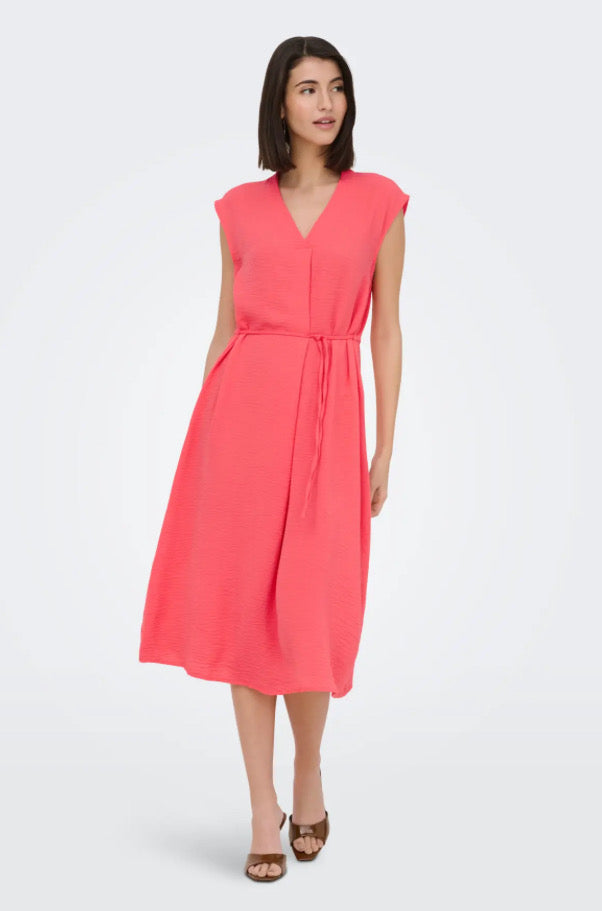 JDY - DIVYA LIFE S/L MIDI DRESS - CALYPSO CORAL