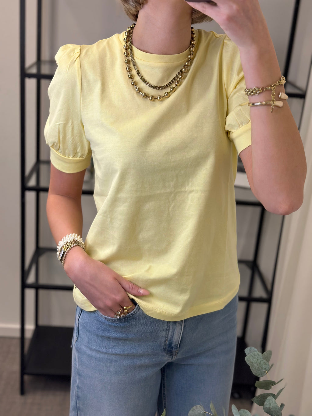 AWARE - KERRY 2/4 O-NECK TOP - LEMON MERINGUE