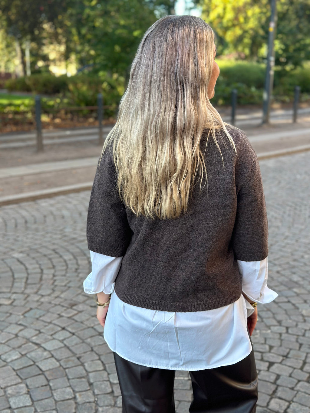 JDY - RUE LIFE 2/4 PEARL CARDIGAN - BRACKEN/MELANGE