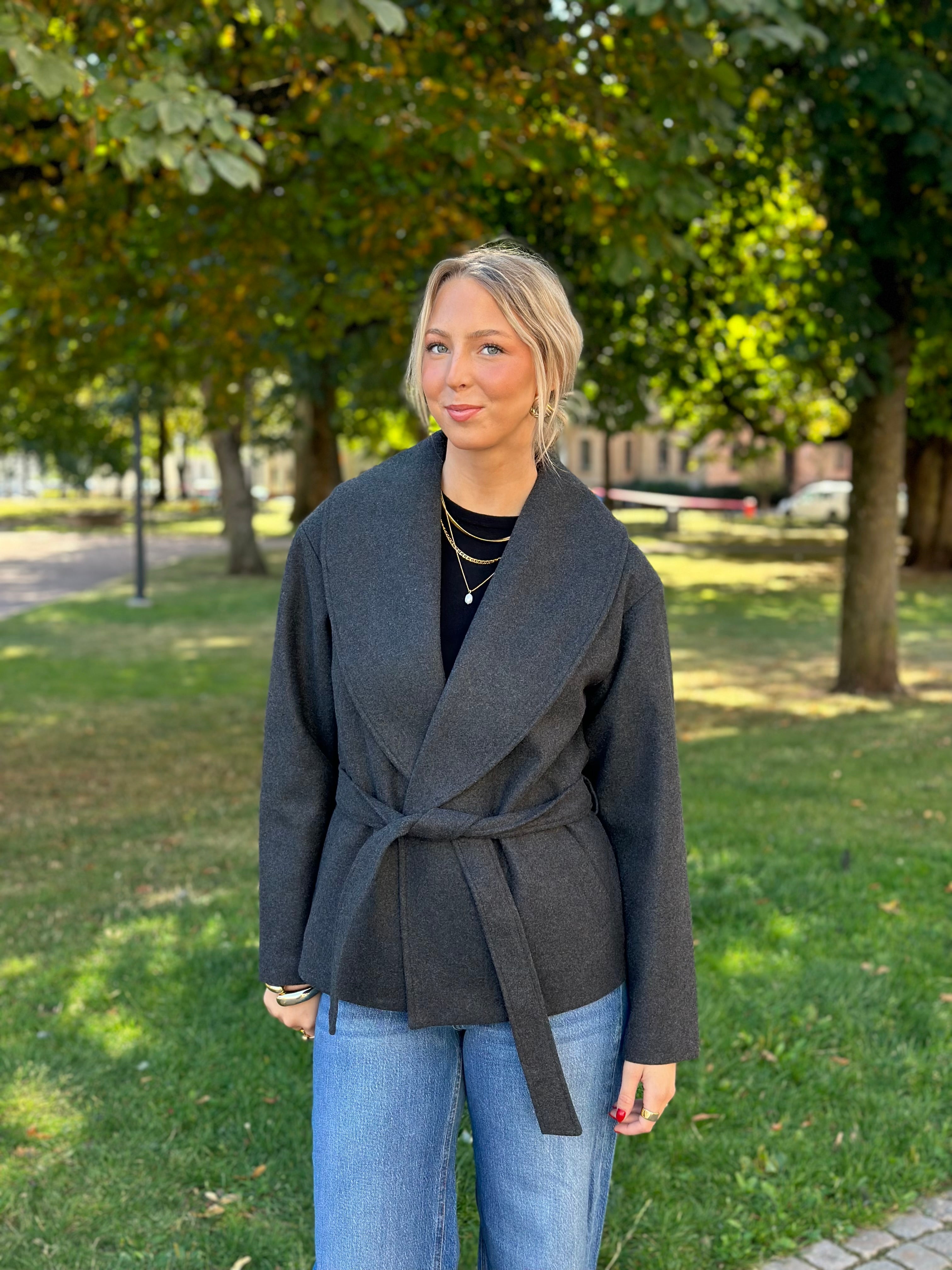 ONLY - AUGUSTA LIFE SHORT COAT - DARK GREY MELANGE