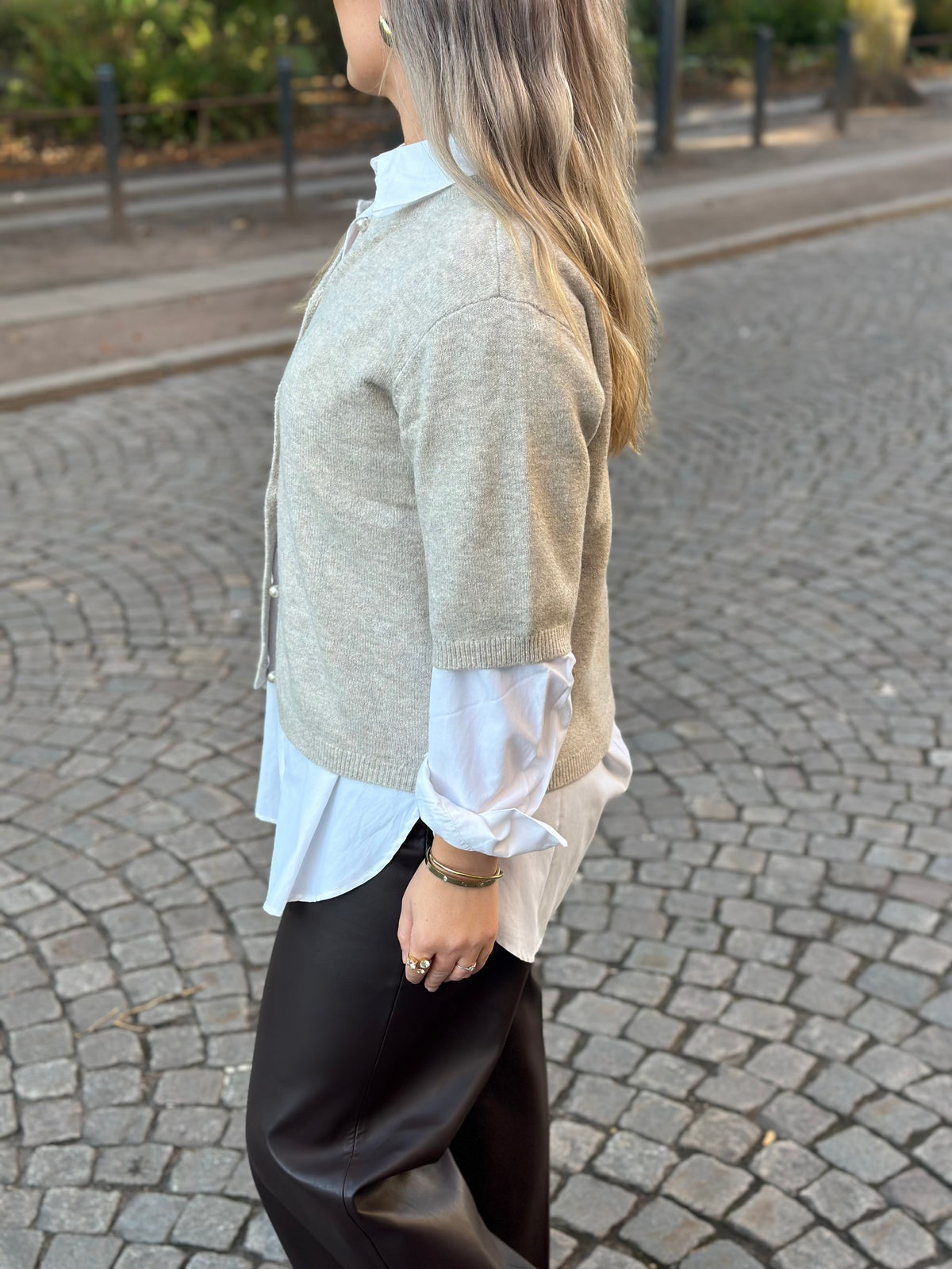 JDY - RUE LIFE 2/4 PEARL CARDIGAN - CHATEAU GREY/MELANGE