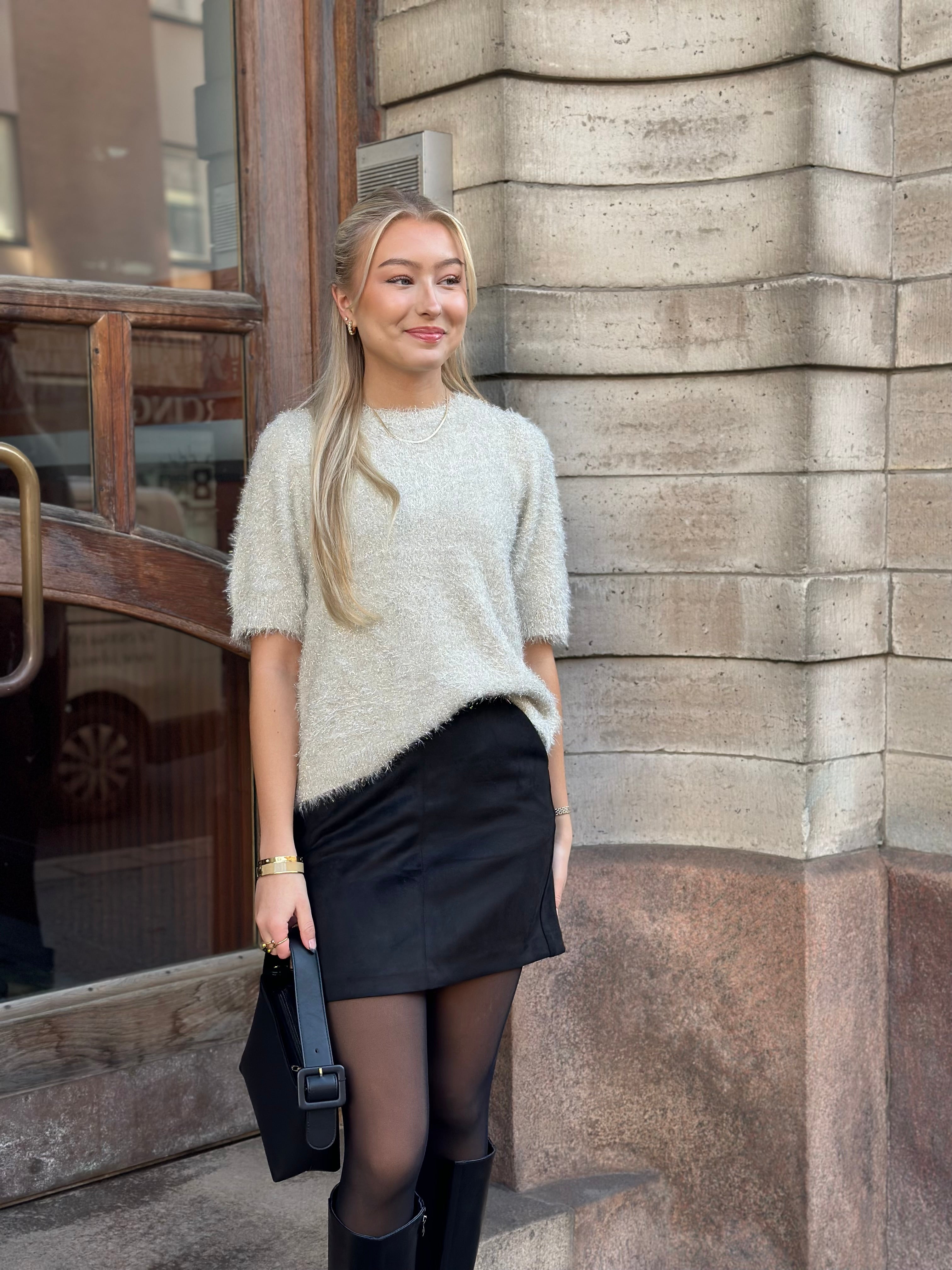 PIECES - MIE SS O-NECK KNIT - BIRCH