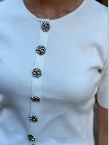PIECES - MARIE SS O-NECK SPLIT KNIT - CLOUD DANCER