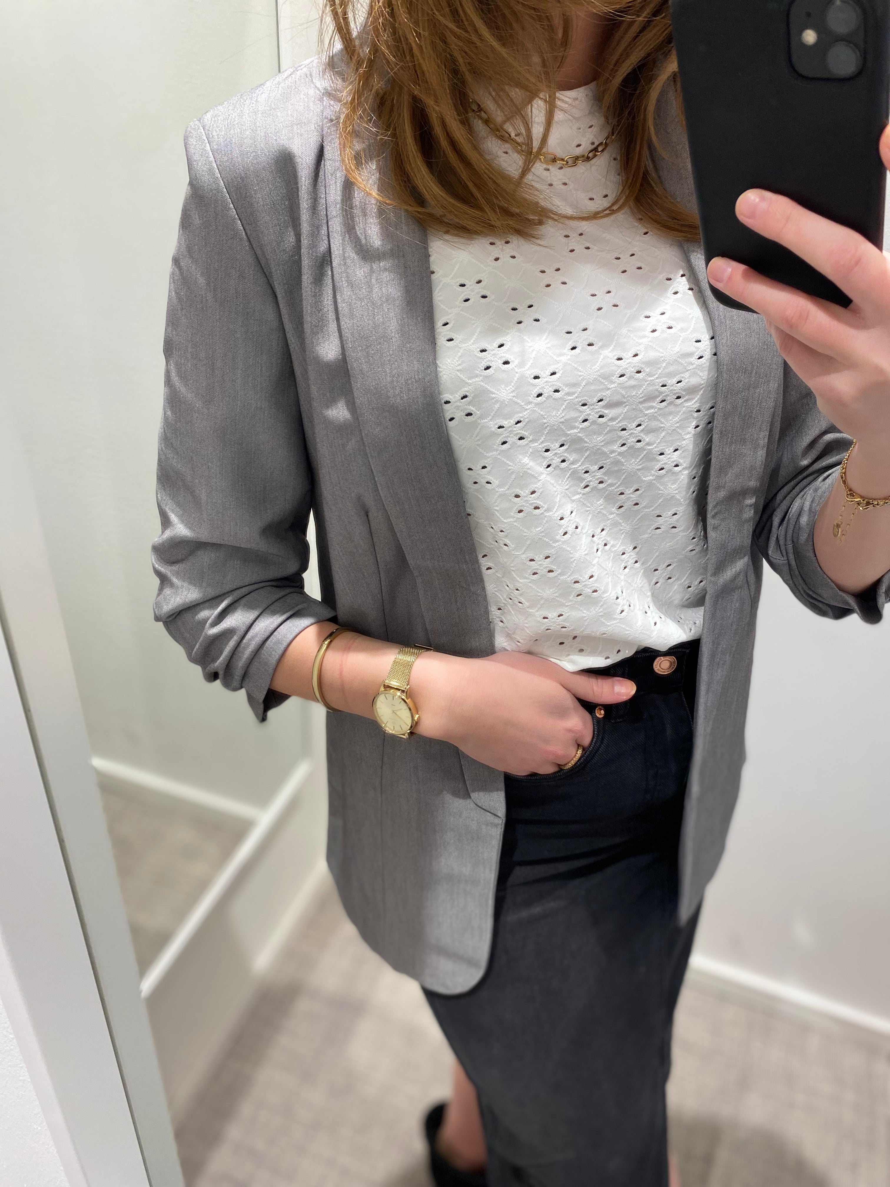 PIECES - BOSELLA 3/4 BLAZER - LIGHT GREY MELANGE