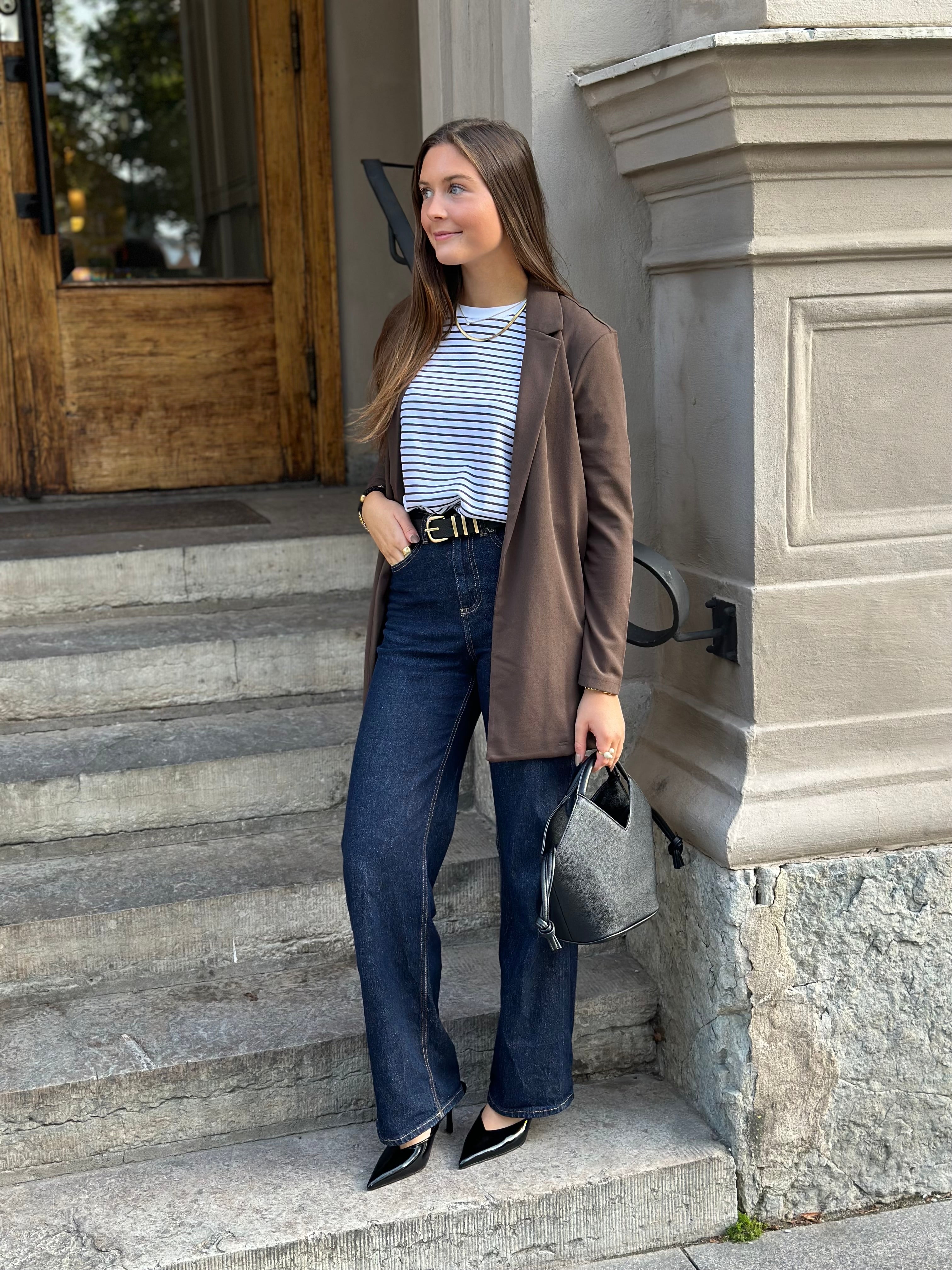 JDY - GEGGO L/S BLAZER - CHOCOLATE BROWN