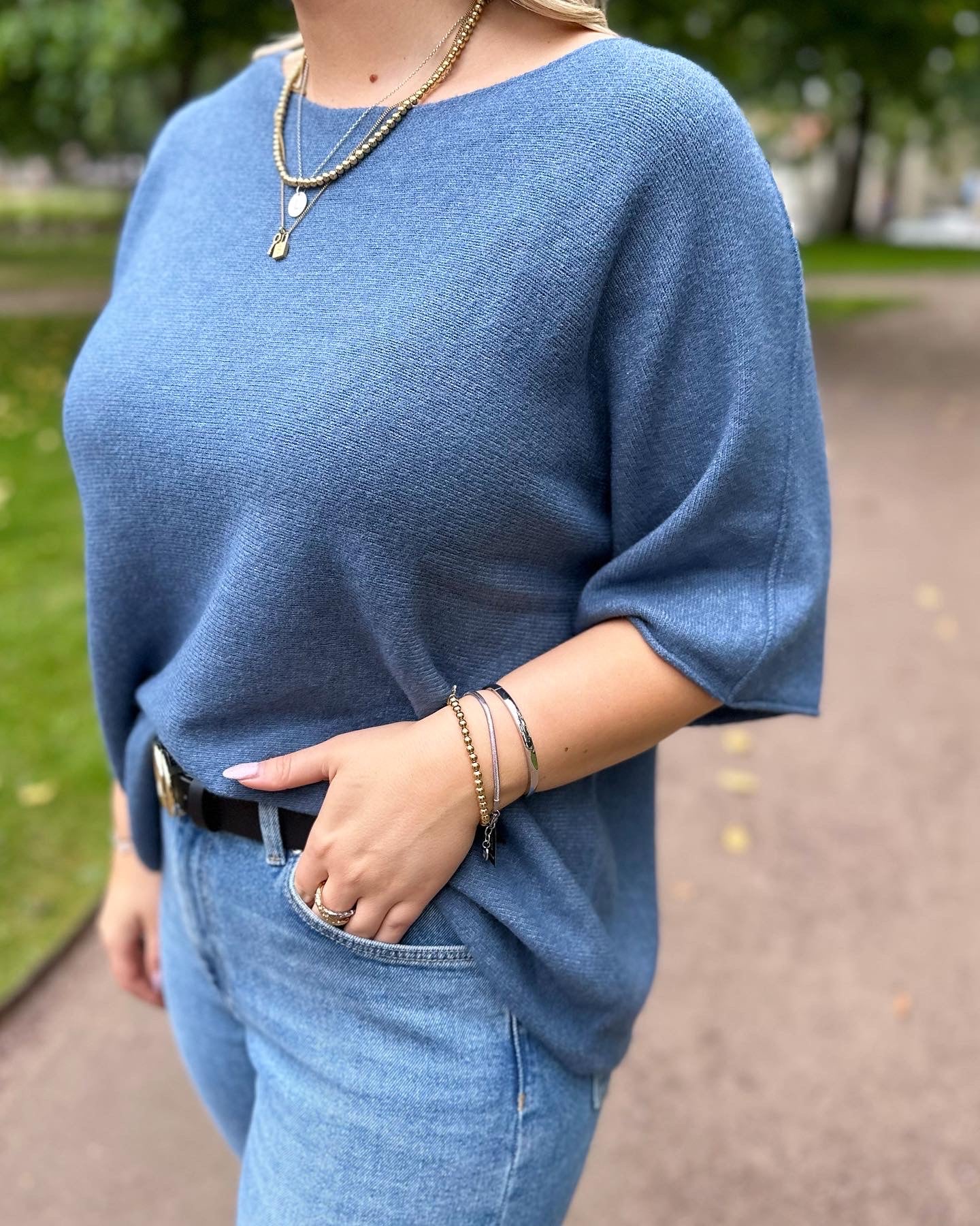 MARTA - STICKAD TRÖJA 5003 - JEANS BLUE