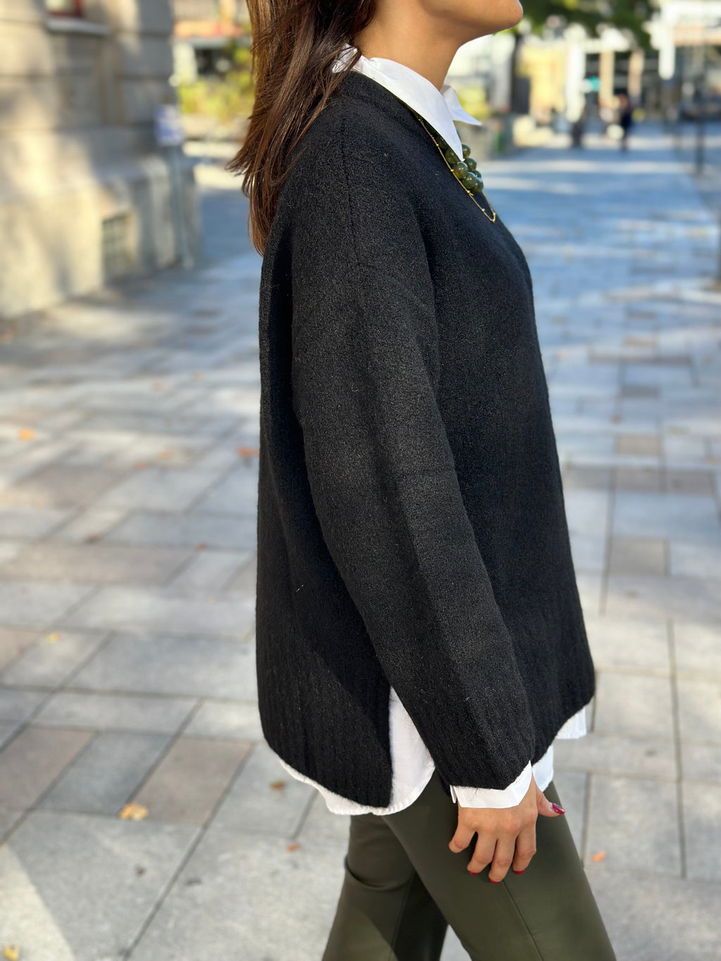 PIECES - TINA L/S O-NECK KNIT - BLACK