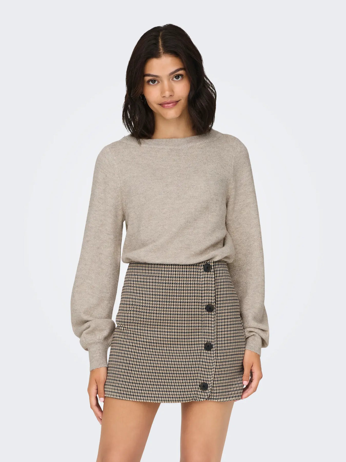 JDY - RUE GLITTER L/S BOAT PULLOVE - CHATEAU GREY MELANGE / GLITTER