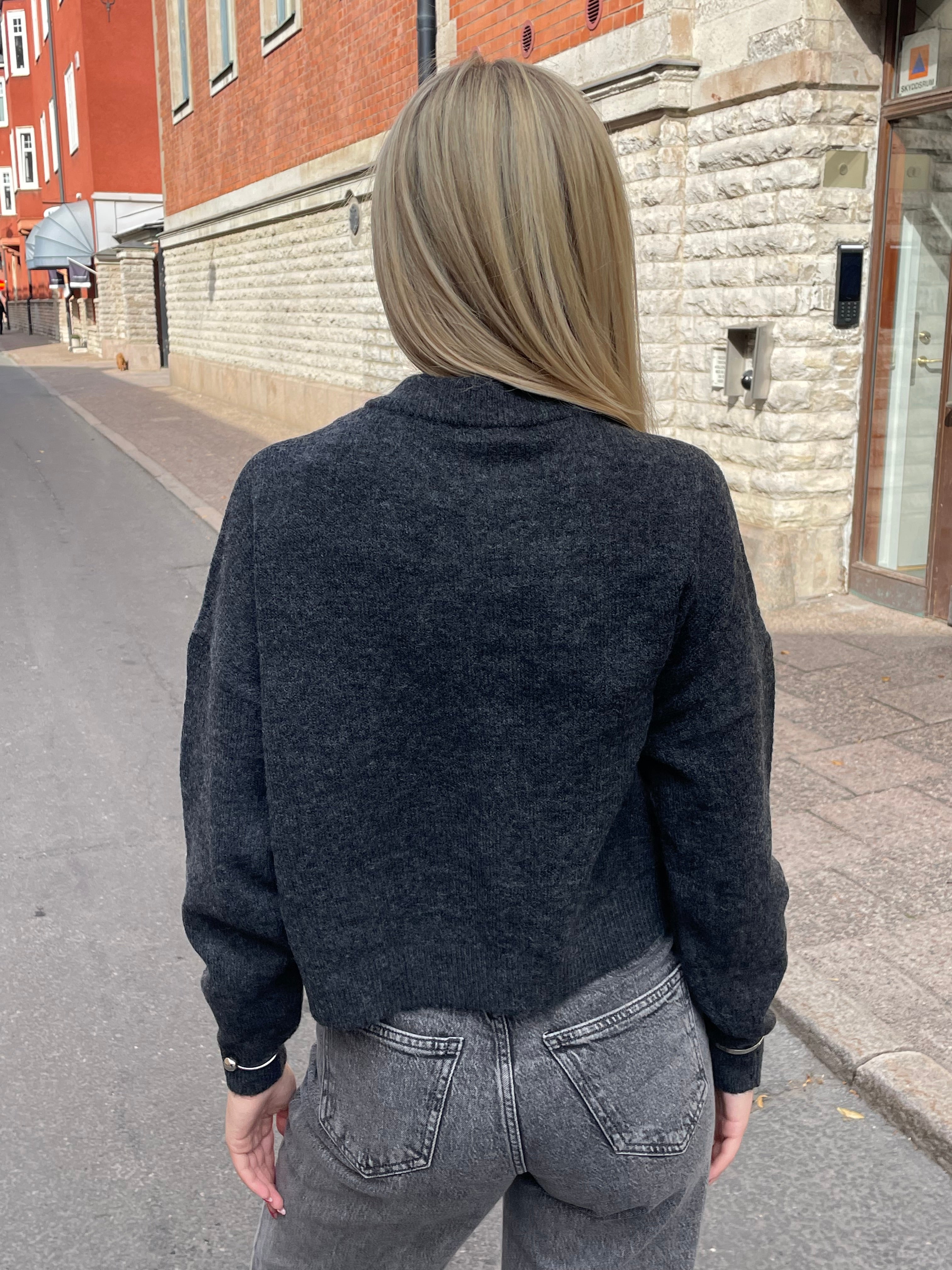 JDY - DEBBIE LS O-NECK CARDIGAN - DARK GREY MELANGE