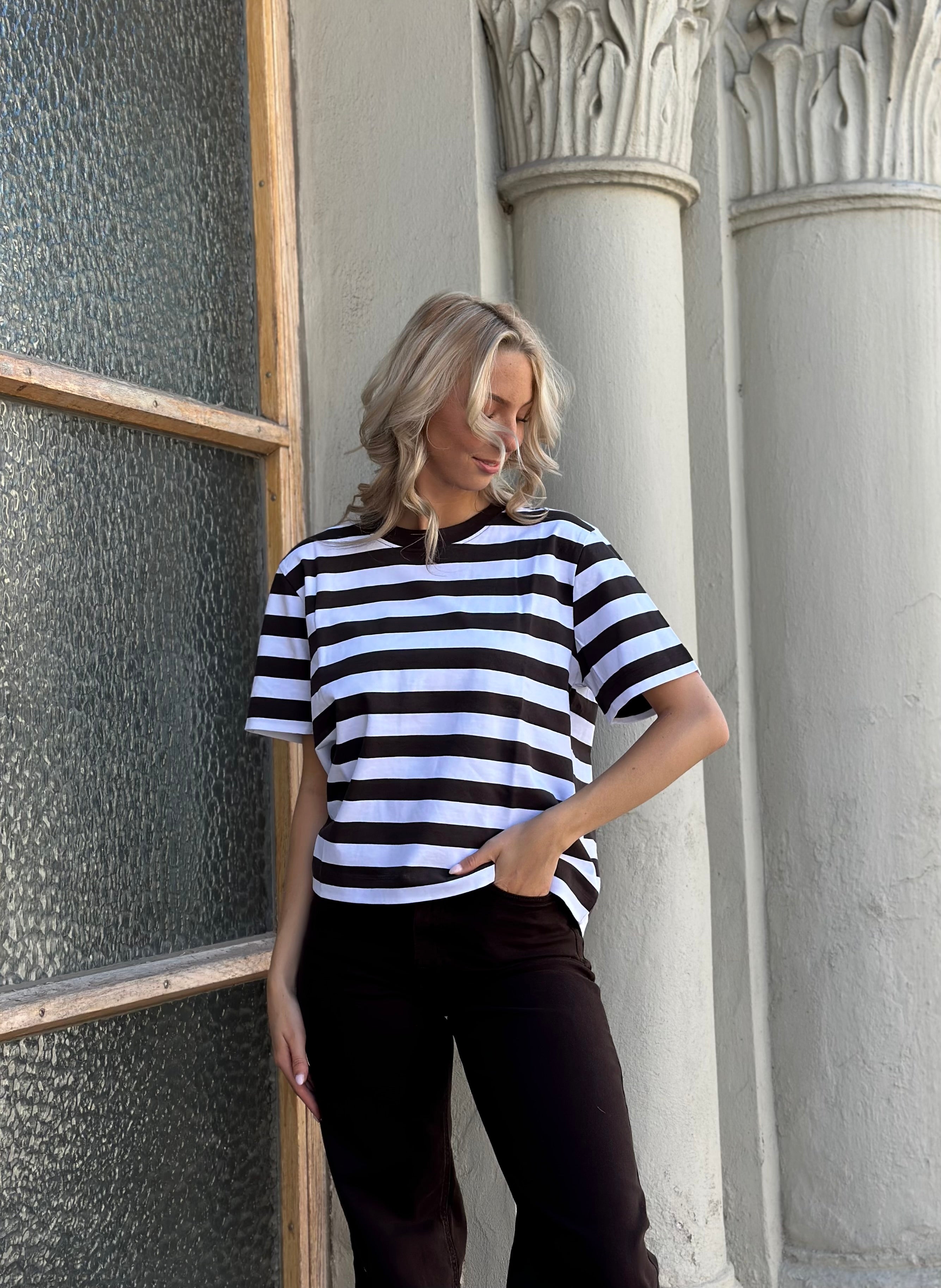 SELECTED FEMME - ESSENTIAL SS BOXY TEE - DELICIOSO/BRIGHT WHITE STRIPED