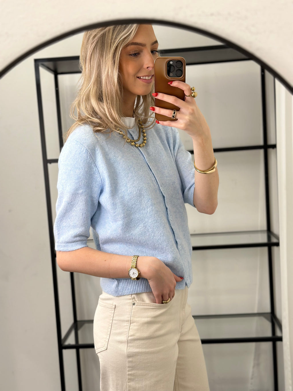 ONLY - DOFFY 2/4 O-NECK BUTTON CARDIGAN - CASHMERE BLUE