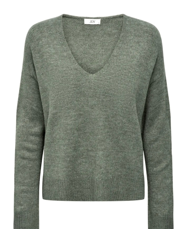 JDY - ELANORA L/S V-NECK PULLOVER - KALAMATA