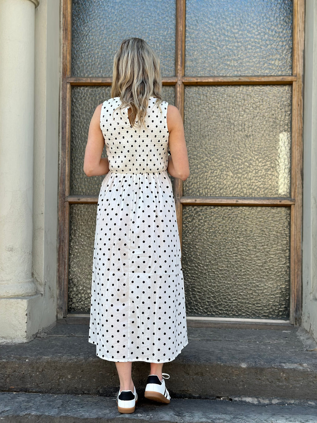 JDY - DIEGO S/L SMOCK MIDI DRESS - CLOUD DANCER/BLACK DOT