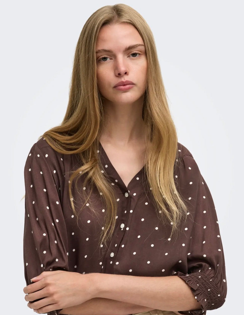 ONLY - RAYA 3/4 SHIRT - DEEP MAHOGANY DOTS