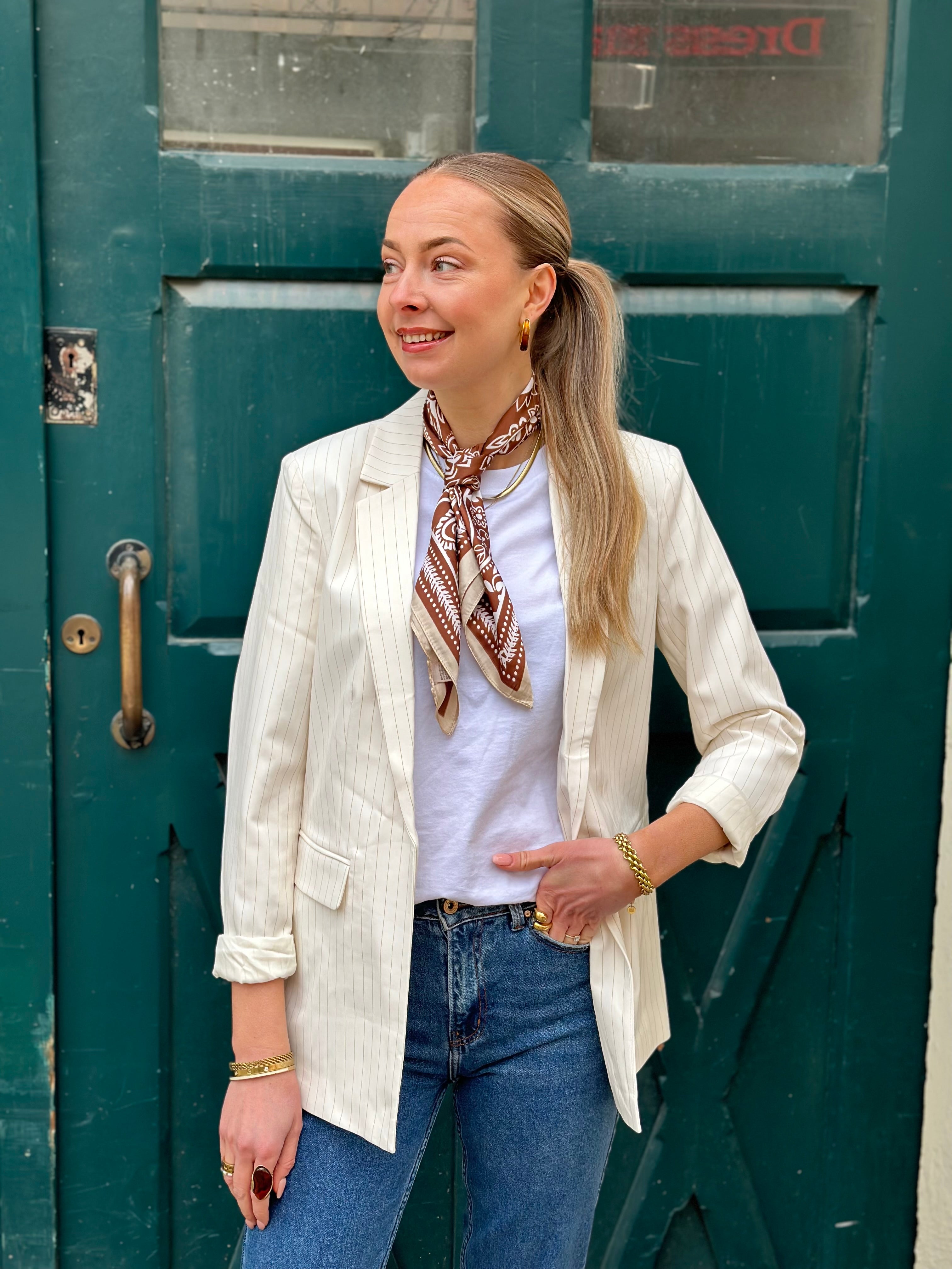 PIECES - BOZZY LS LOOSE STIPED BLAZER - BIRCH/PINSTRIPE