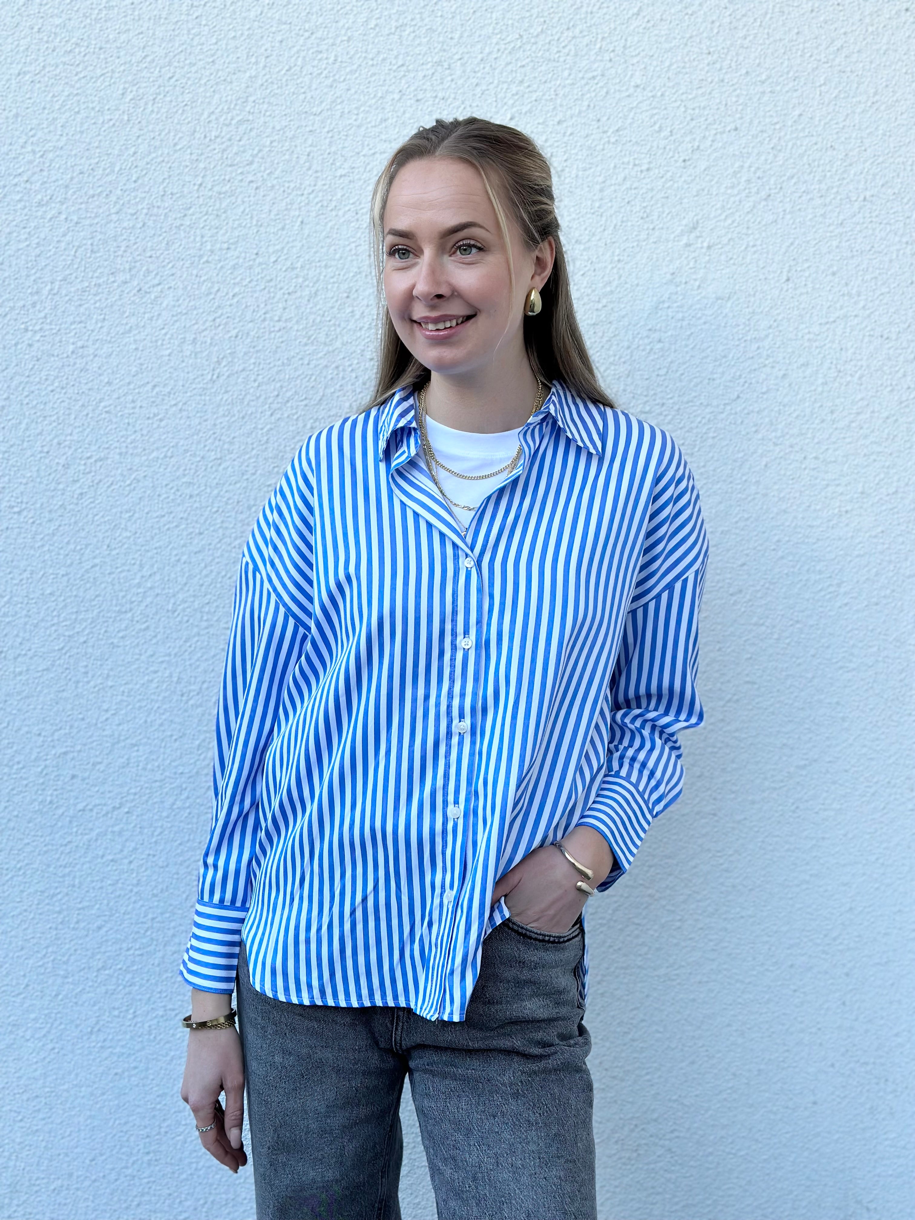 JDY - VESPER L/S LOOSE SHIRT - CLOWD DANCER/CORNFLOWER