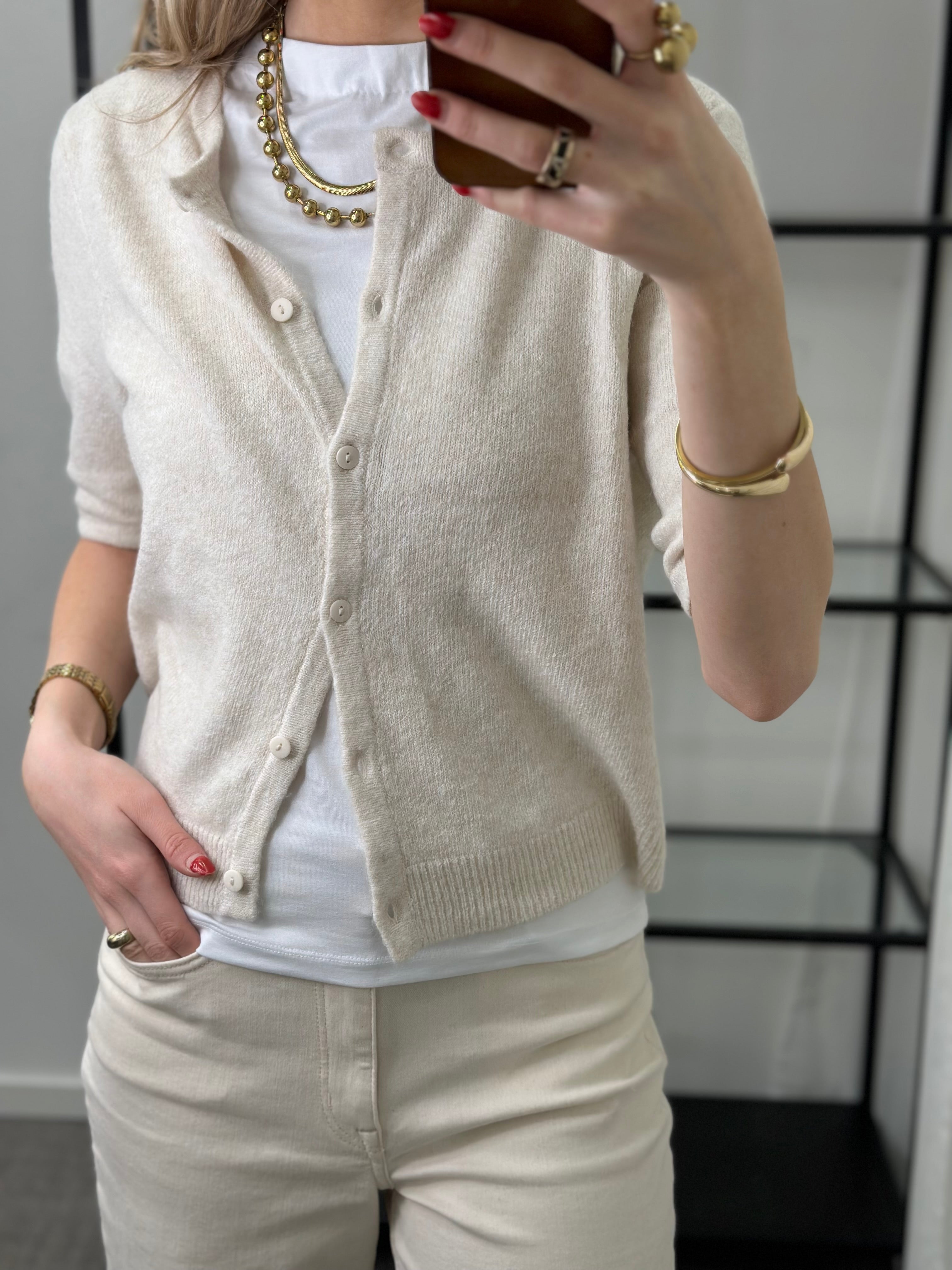 ONLY - DOFFY 2/4 O-NECK BUTTON CARDIGAN - BIRCH