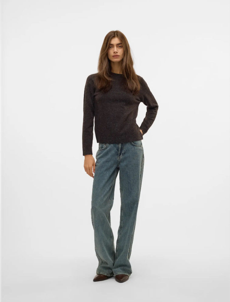 VEROMODA - DOFFY LS O-NECK BLOUSE - CHOCOLATE TORTE