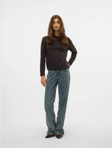VEROMODA - DOFFY LS O-NECK BLOUSE - CHOCOLATE TORTE