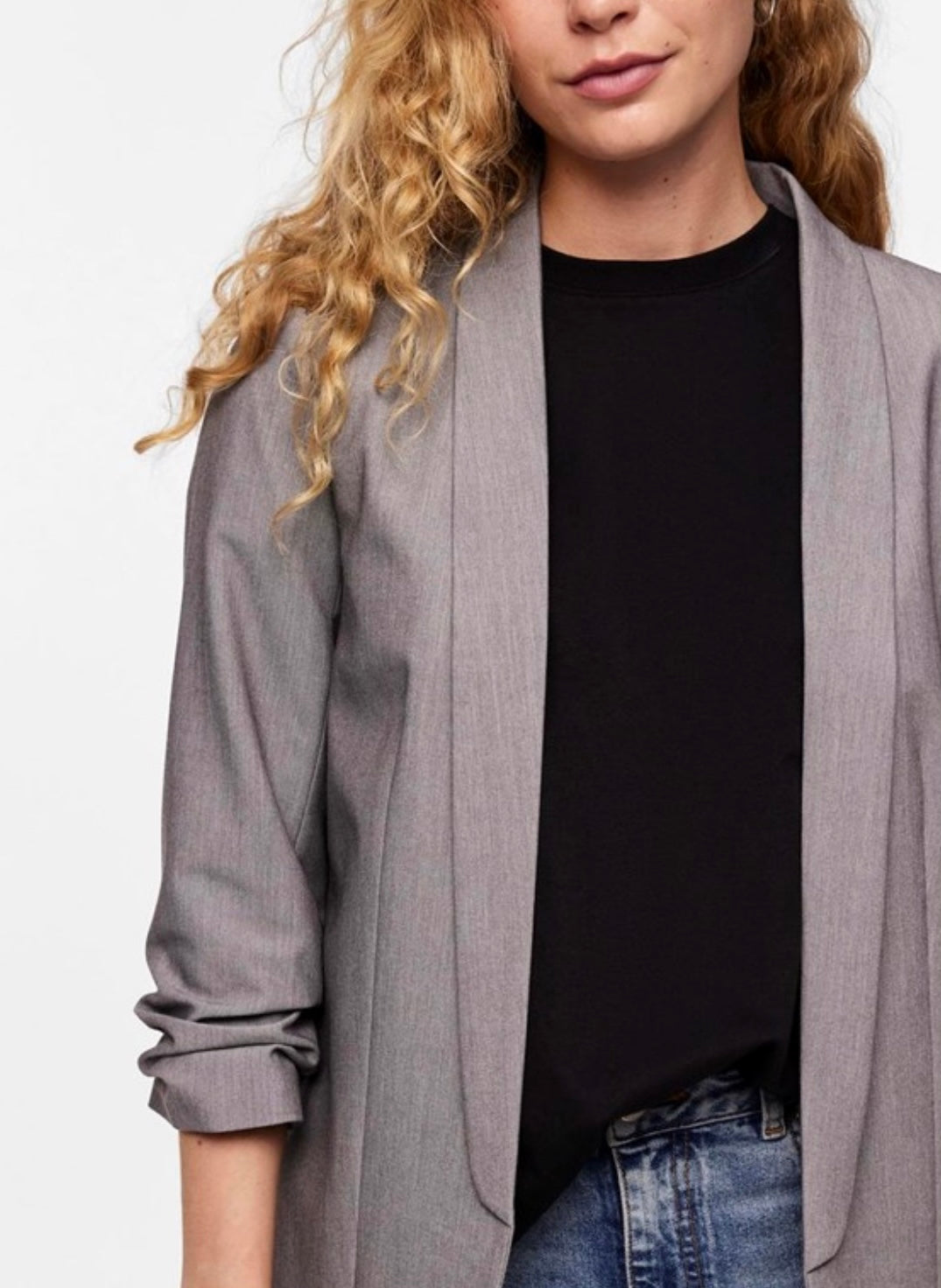 PIECES - BOSELLA 3/4 BLAZER - LIGHT GREY MELANGE