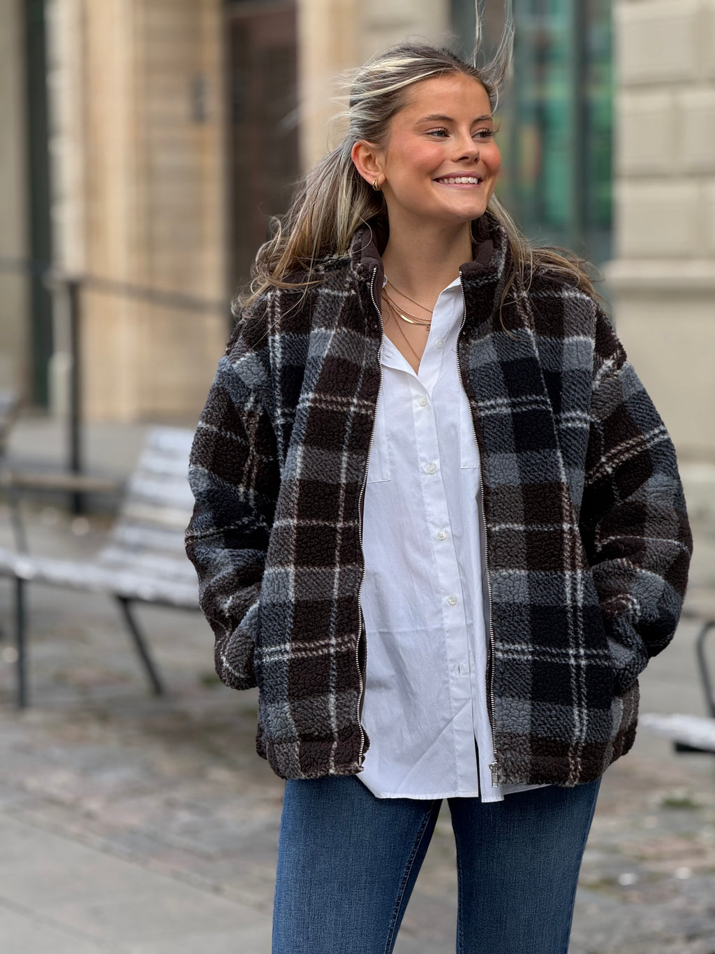 LEVETÉ ROOM - TASS JACKET 301780 - BROWN/BLUE