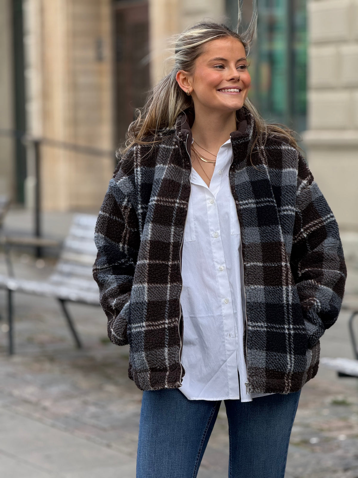 LEVETÉ ROOM - TASS JACKET 301780 - BROWN/BLUE
