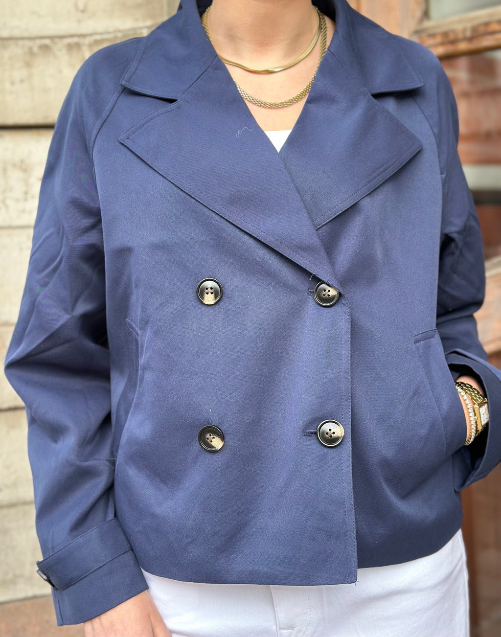 PIECES - SCARLETT LS SHORT TRENCHCOAT - MARITIME BLUE