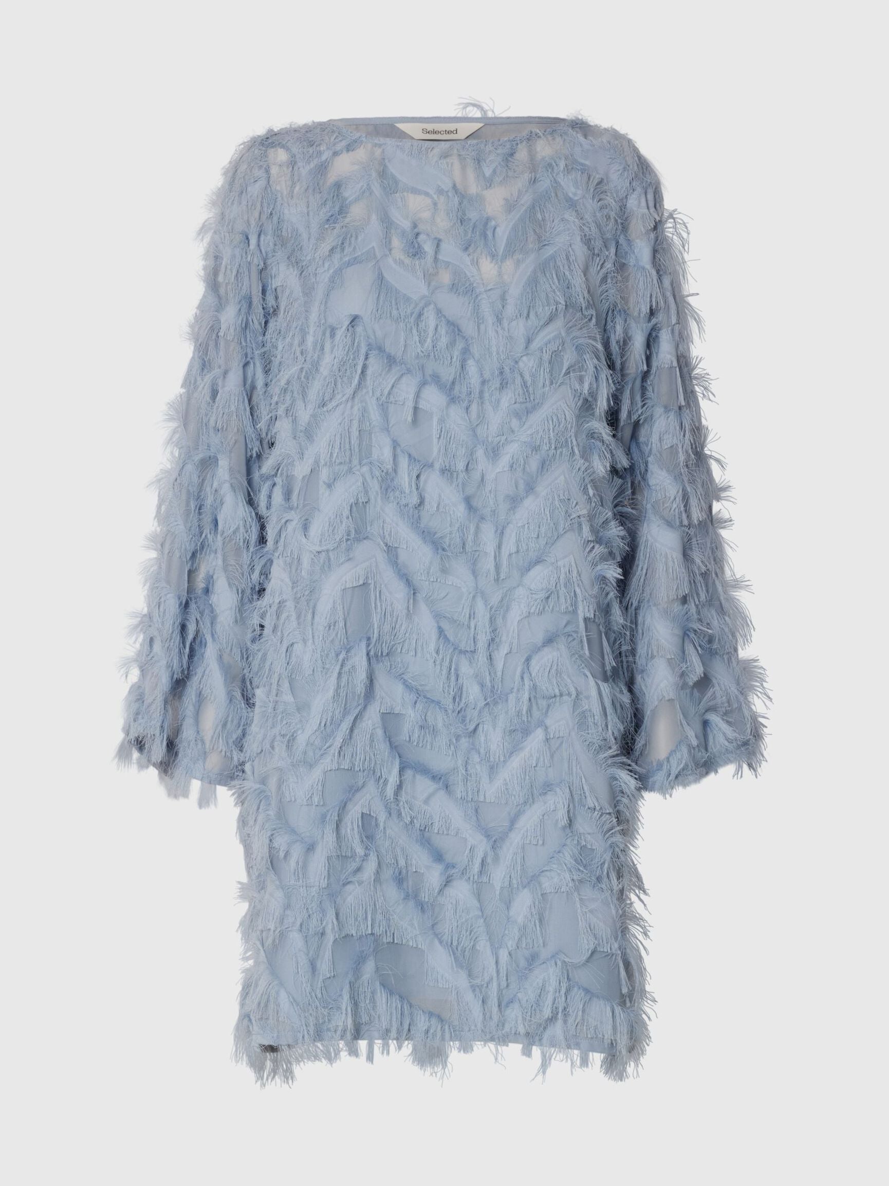 SELECTED - MYLINE RELAXED LS BOAT NECK DRESS - DUSTY BLUE