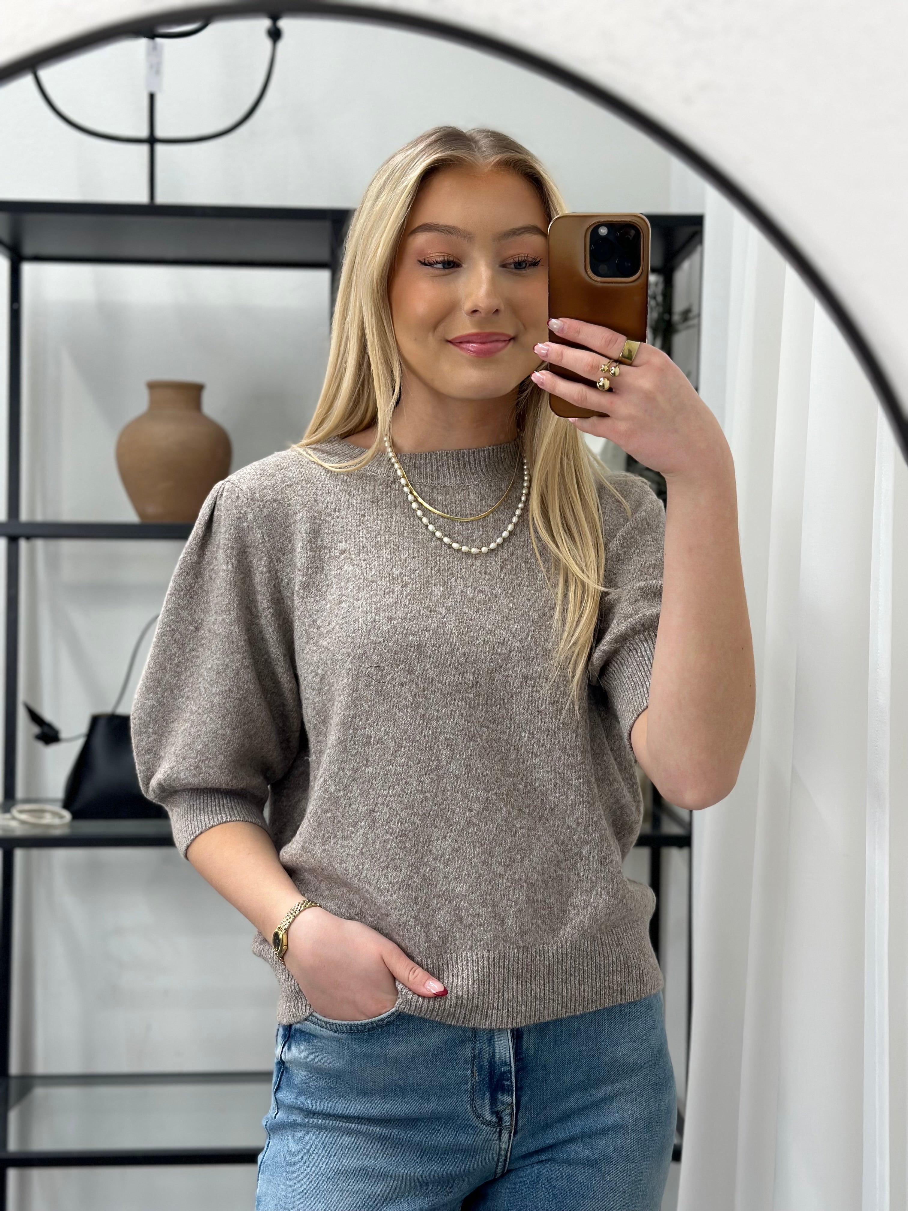 VEROMODA - DOFFY 2/4 O-NECK PULLOVER - MOON ROCK/MELANGE