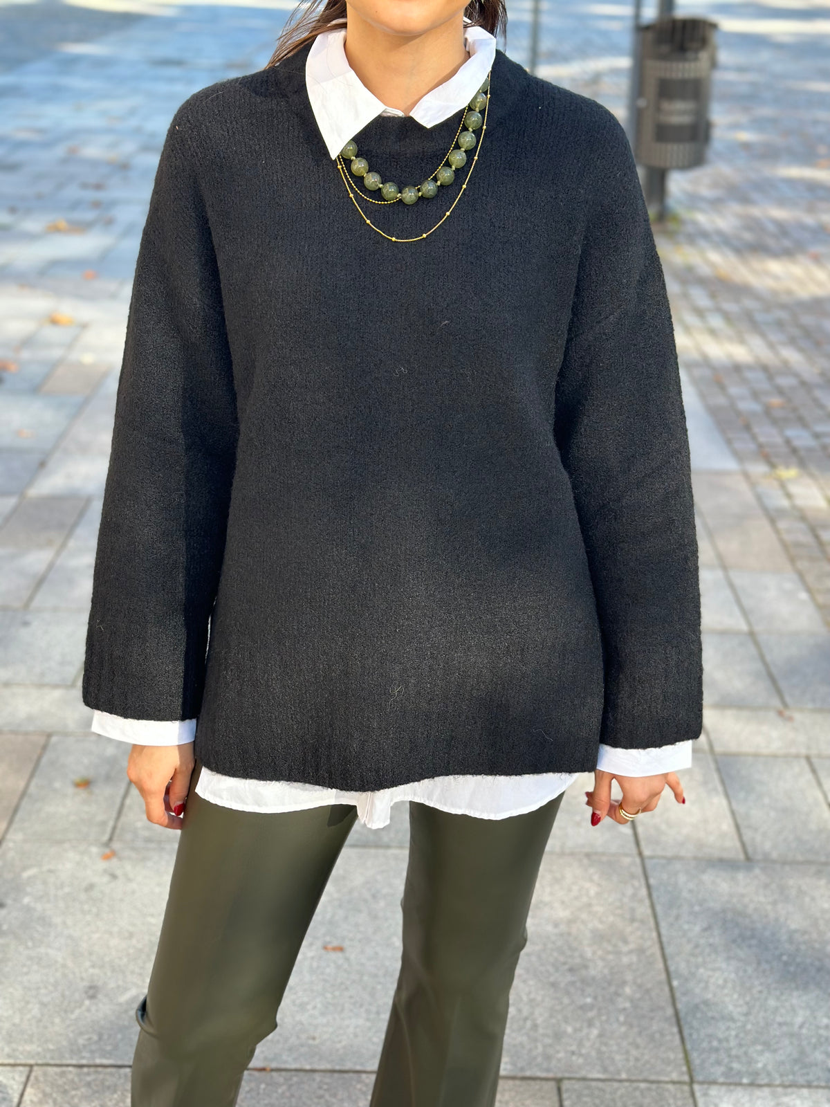 PIECES - TINA L/S O-NECK KNIT - BLACK