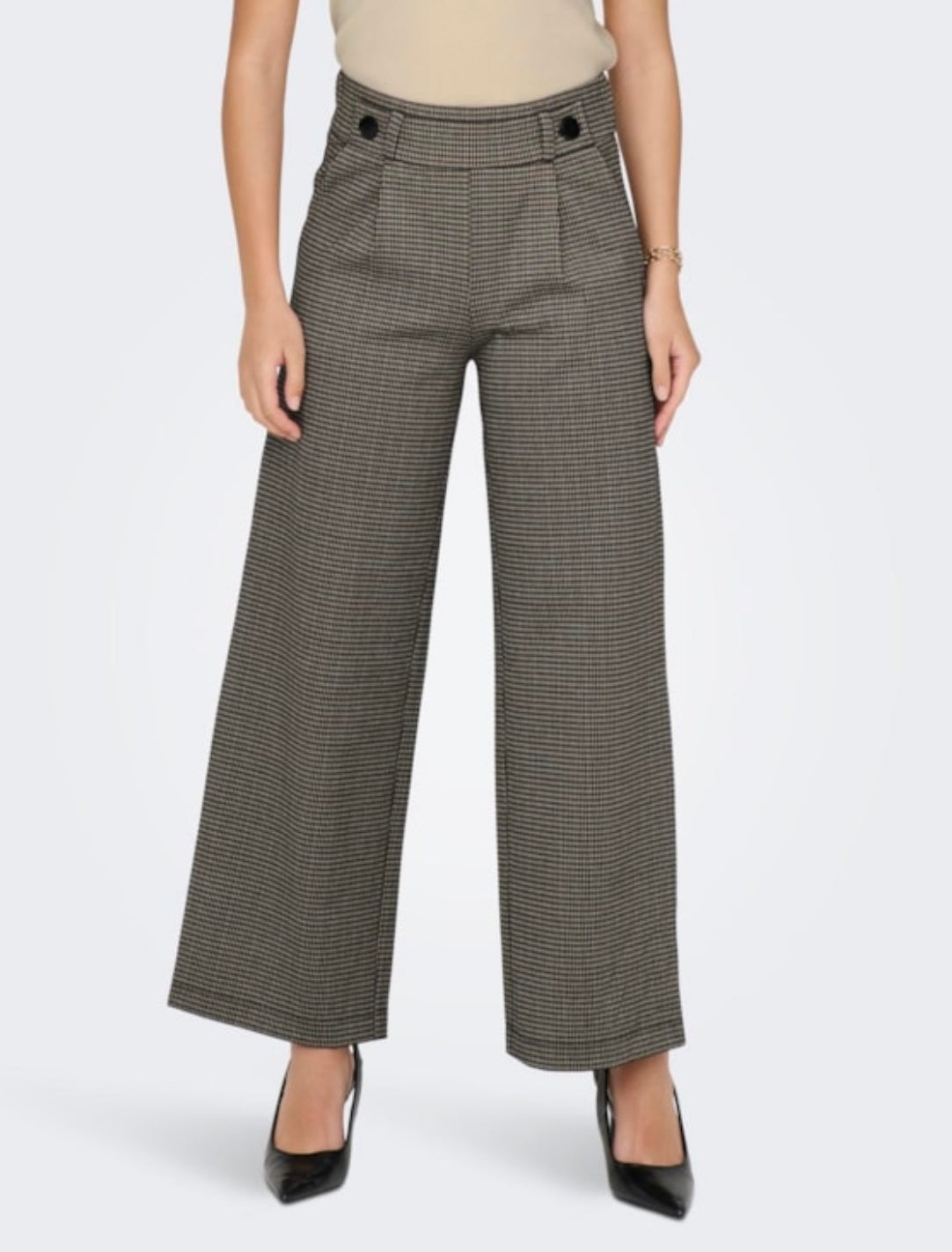 JDY - GEGGO MIA LONG CHECK PANT - COBBLESTONE