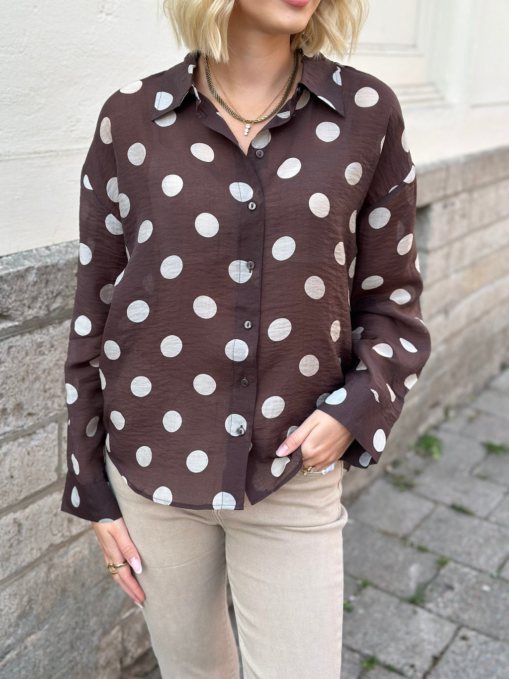 JDY - FAY L/S SHIRT - COFFEE BEAN/ CEMENT DOT