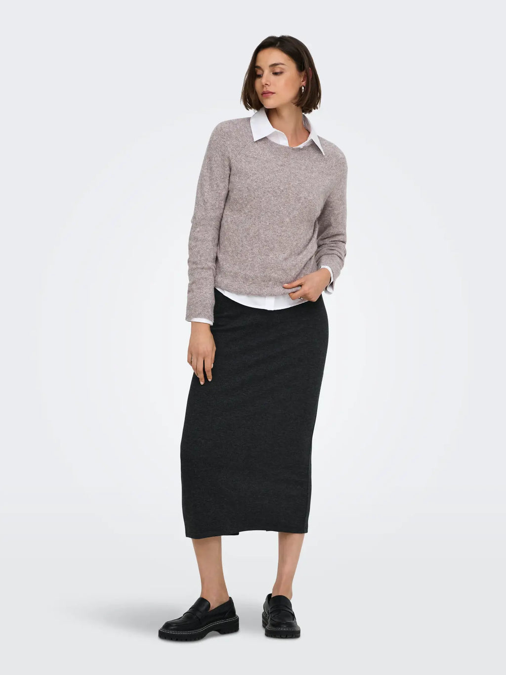 JDY - VITA LIFE LONG SKIRT - DARK GREY/MELANGE