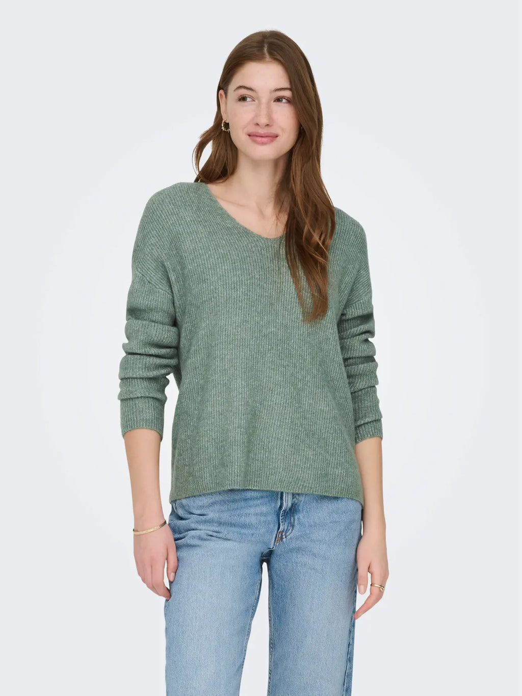 ONLY - CAMILLA V-NECK L/S PULLOVER KNIT - LAUREL WREATH MELANGE