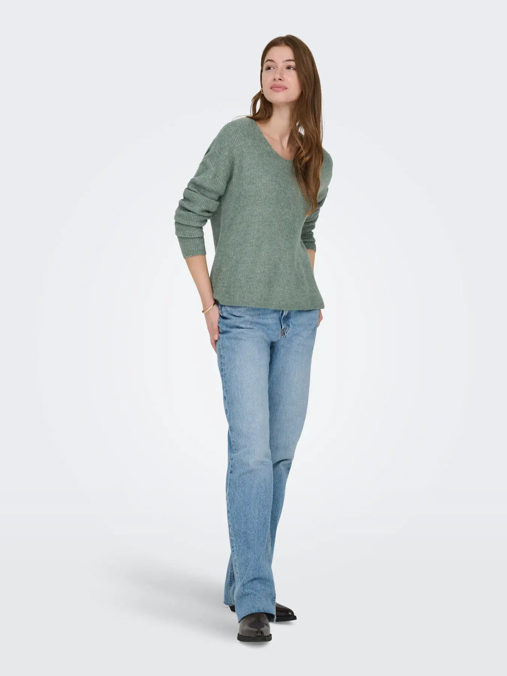 ONLY - CAMILLA V-NECK L/S PULLOVER KNIT - LAUREL WREATH MELANGE