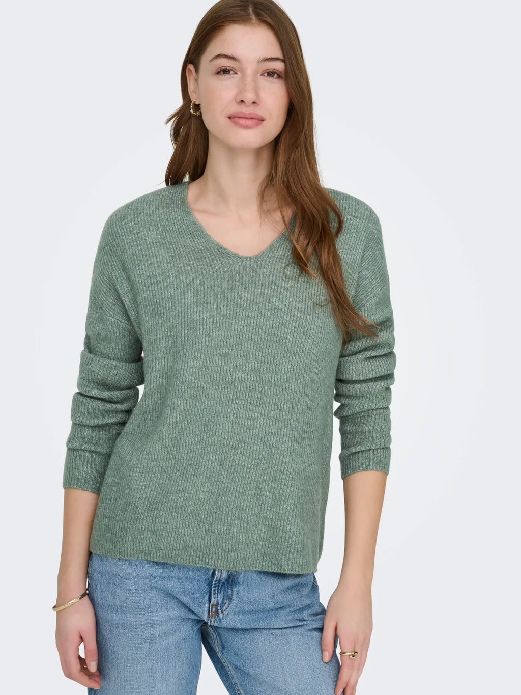 ONLY - CAMILLA V-NECK L/S PULLOVER KNIT - LAUREL WREATH MELANGE