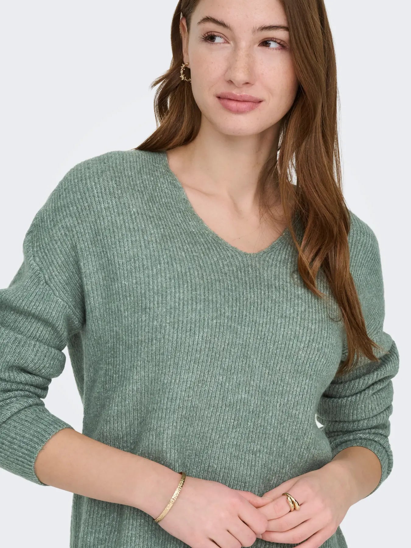 ONLY - CAMILLA V-NECK L/S PULLOVER KNIT - LAUREL WREATH MELANGE