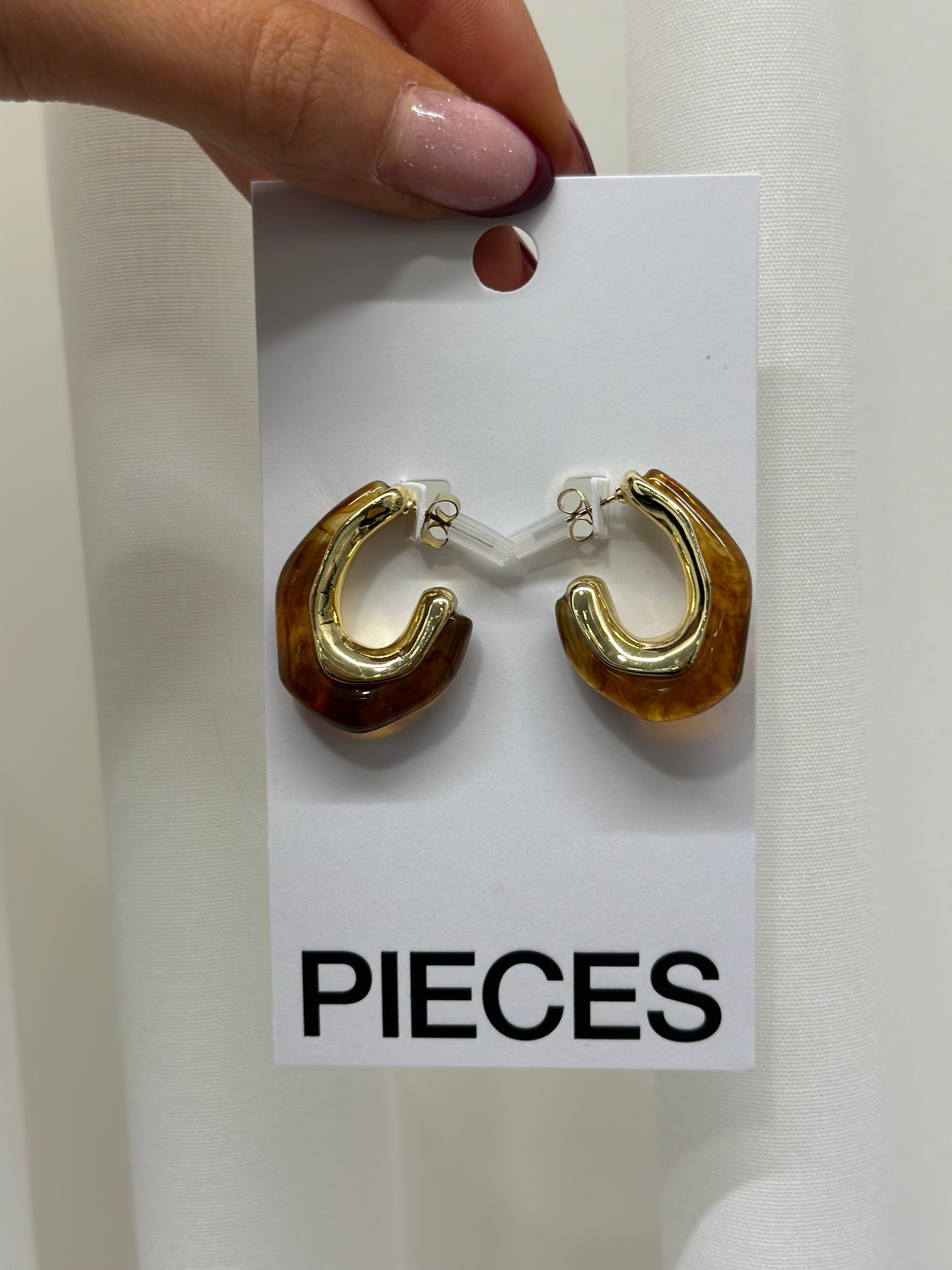 PIECES - REILA D EARRINGS BUNDLE - BROWN STONE