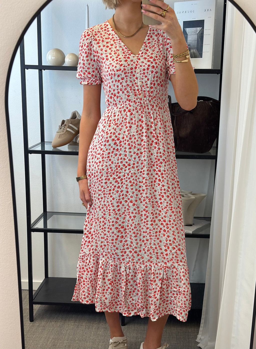 ONLY - CHINTI S/S LONG DRESS - CLOUD DANCER/ RED LUCY FLOWER