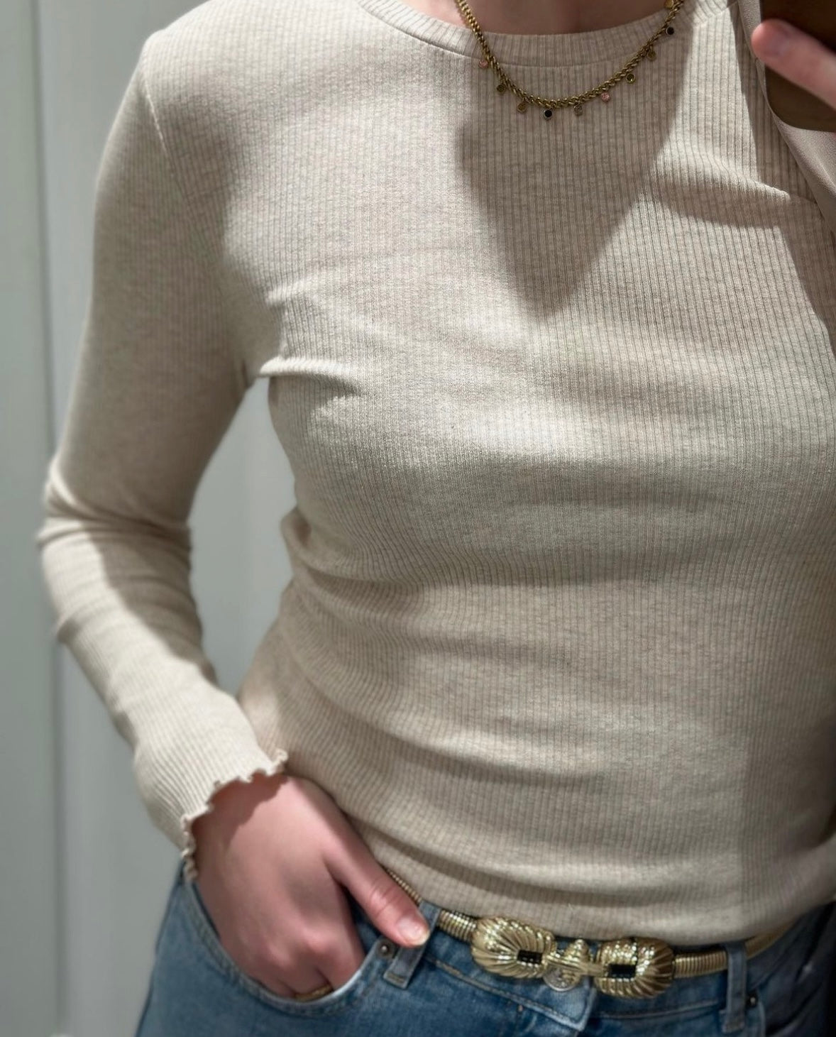 SELECTED FEMME - ANNA LS CREW NECK TEE - OATMEAL