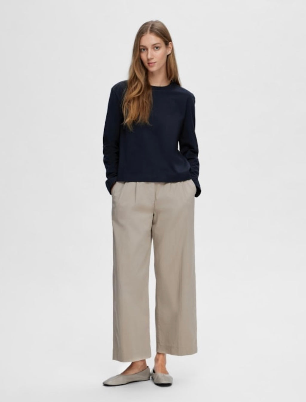 SELECTED FEMME - ESSENTIAL LS BOXY TEE - DARK SAPPHIRE