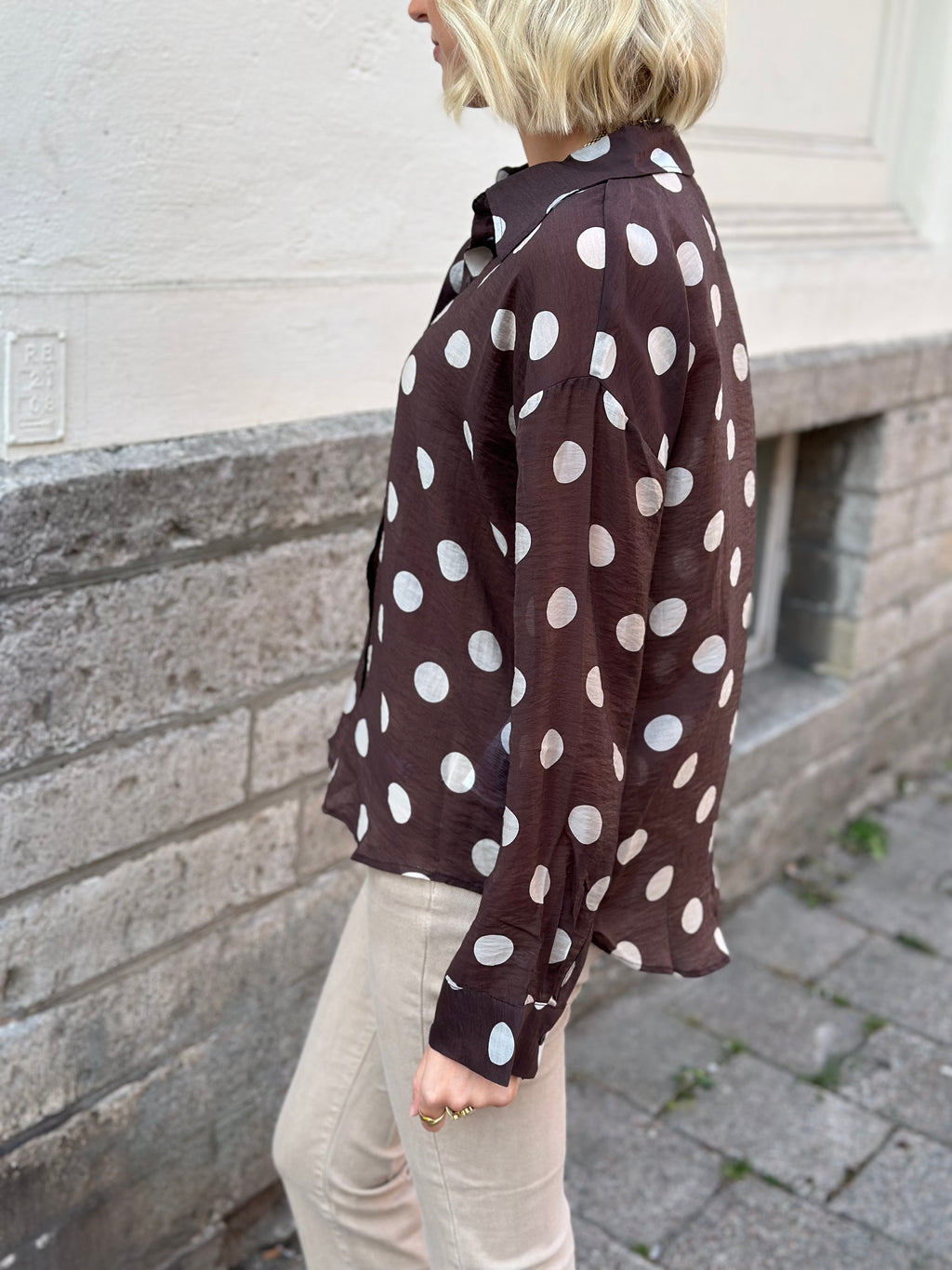 JDY - FAY L/S SHIRT - COFFEE BEAN/ CEMENT DOT