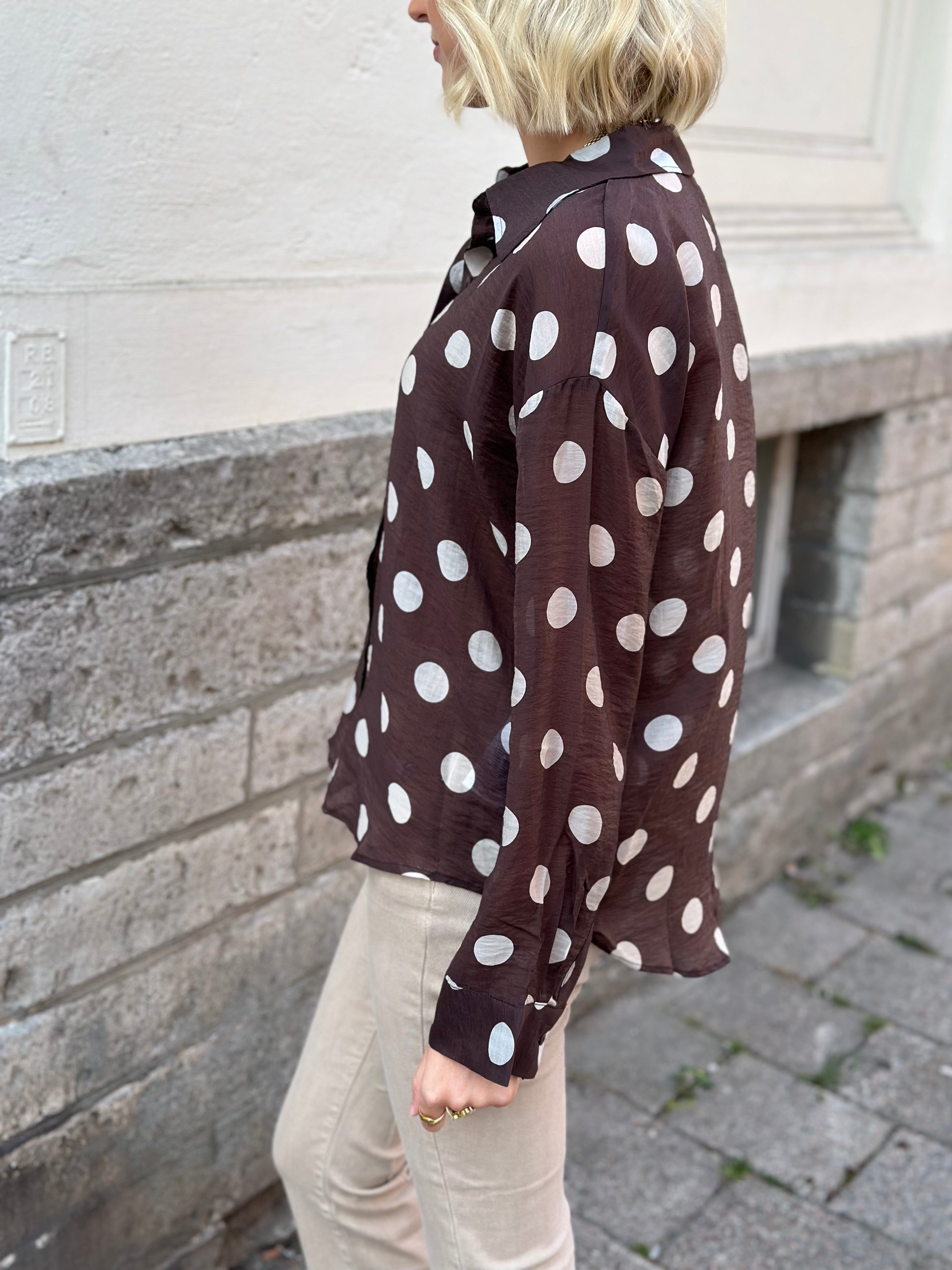 JDY - FAY L/S SHIRT - COFFEE BEAN/ CEMENT DOT