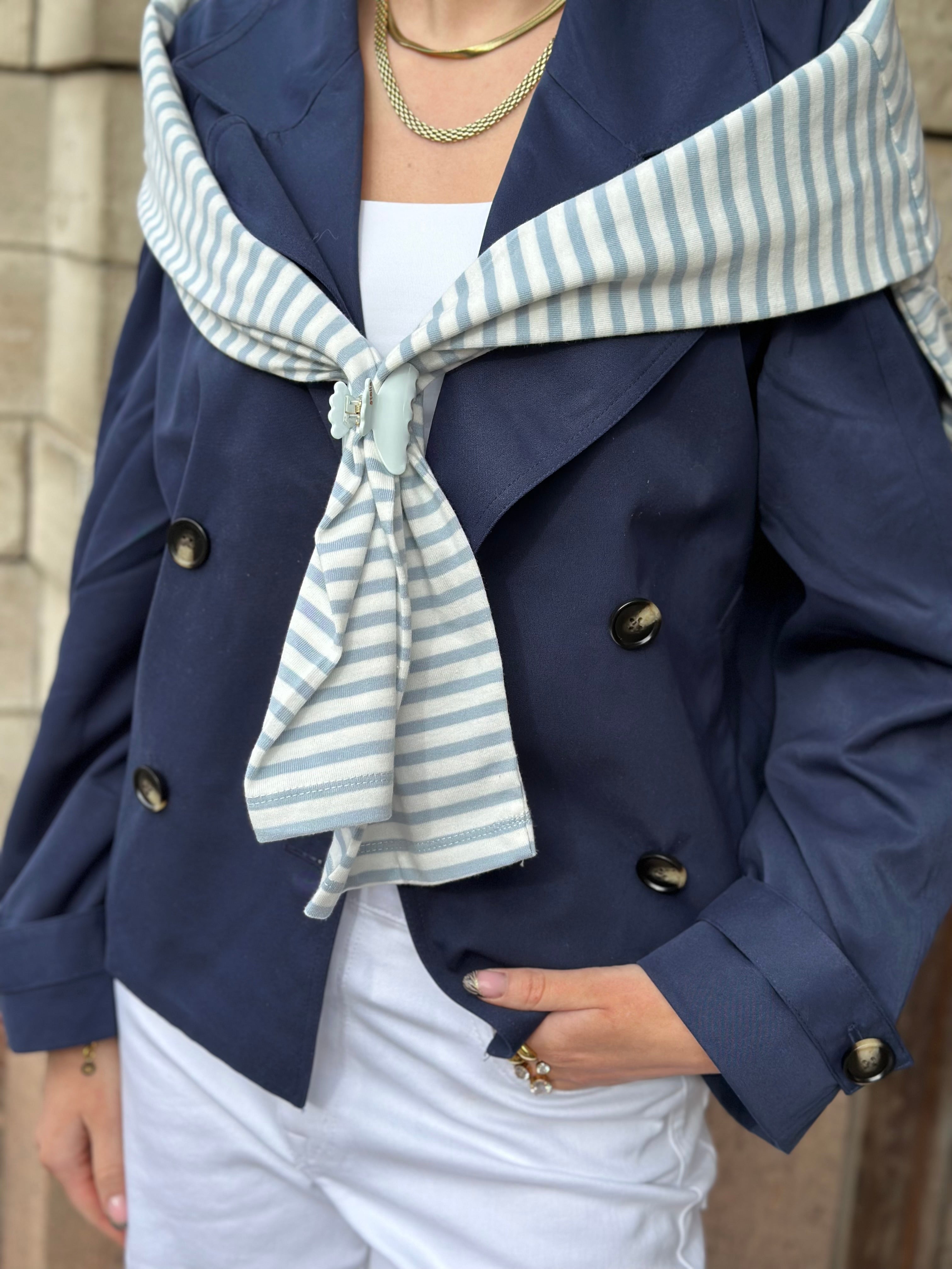 PIECES - SCARLETT LS SHORT TRENCHCOAT - MARITIME BLUE
