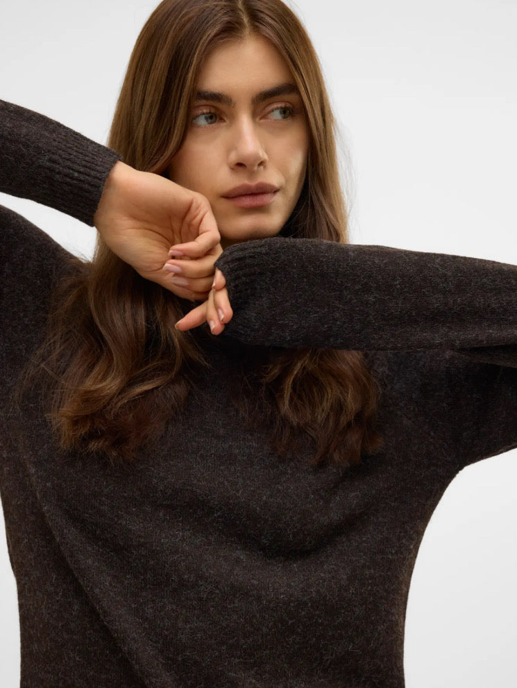 VEROMODA - DOFFY LS O-NECK BLOUSE - CHOCOLATE TORTE