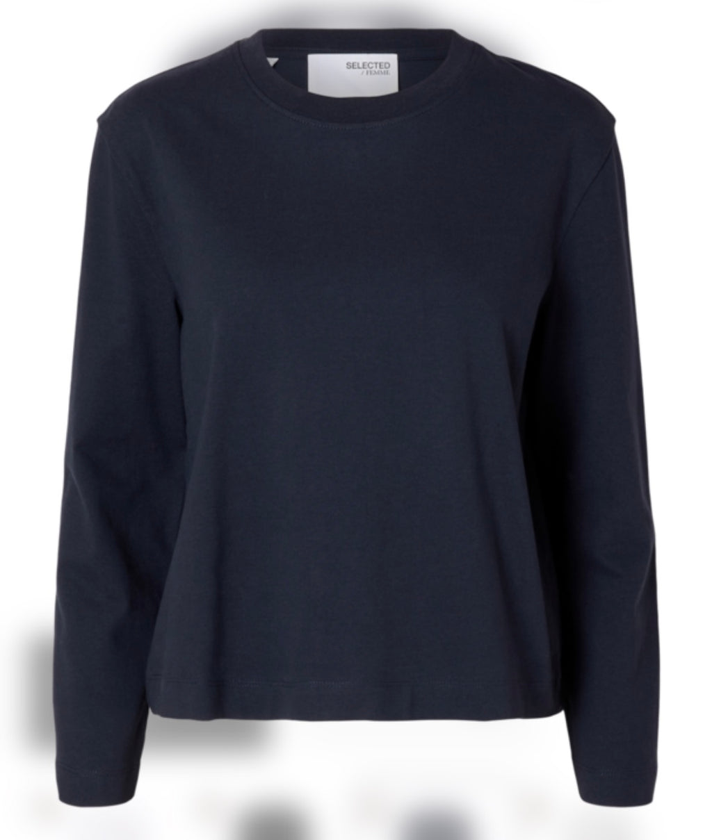 SELECTED FEMME - ESSENTIAL LS BOXY TEE - DARK SAPPHIRE