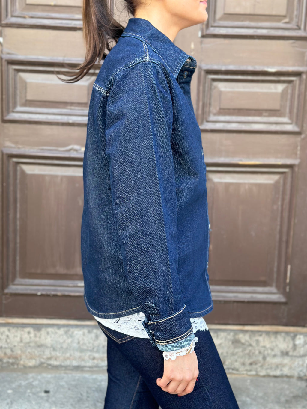 PIECES - SILKE LS SHIRT - DARK BLUE DENIM