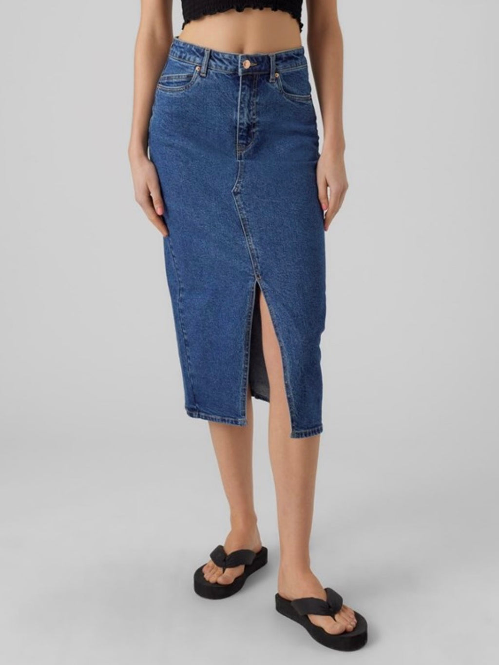 VERO MODA - VERI HR CALF DENIM SKIRT - MEDIUM BLUE DENIM