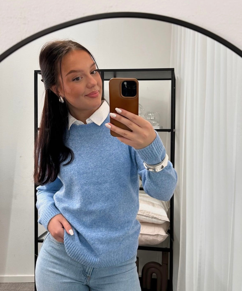 VEROMODA - DOFFY LS O-NECK BLOUSE - BLÅ